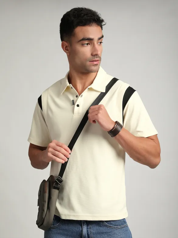 Cream Sporty Color Block Polo T-Shirt