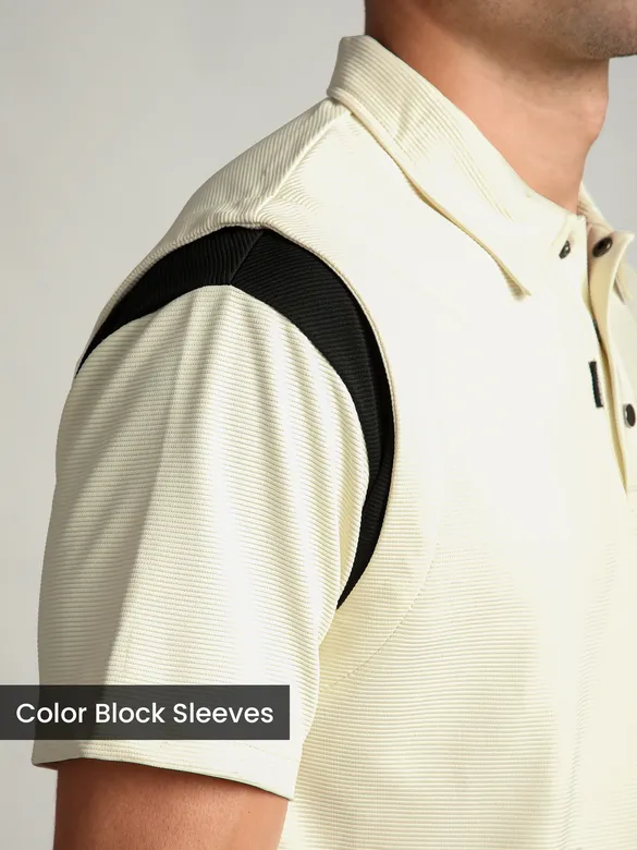 Cream Sporty Color Block Polo T-Shirt