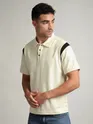 Cream Sporty Color Block Polo T-Shirt