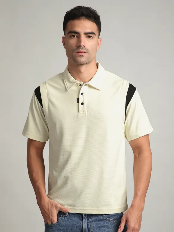 Cream Sporty Color Block Polo T-Shirt