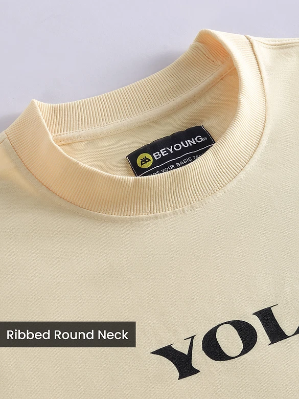  Cream YOLO Back Patch Print Oversized T-Shirt