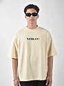  Cream YOLO Back Patch Print Oversized T-Shirt