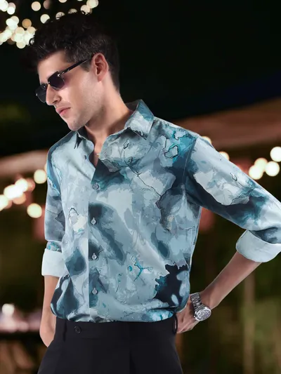 Crystal Blue Marble Print Shirt