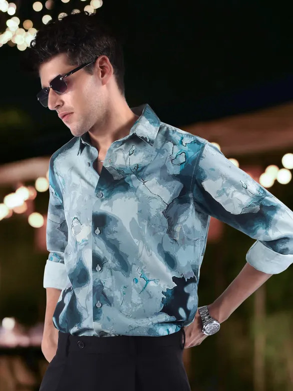 Crystal Blue Marble Print Shirt