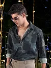 Dark Blue &amp; Grey Modern Abstract Printed Shirt
