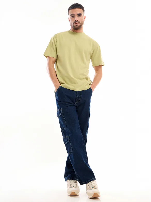 Dark Blue Denim Baggy Cargo Pants