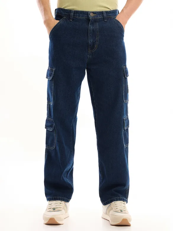 Dark Blue Denim Baggy Cargo Pants
