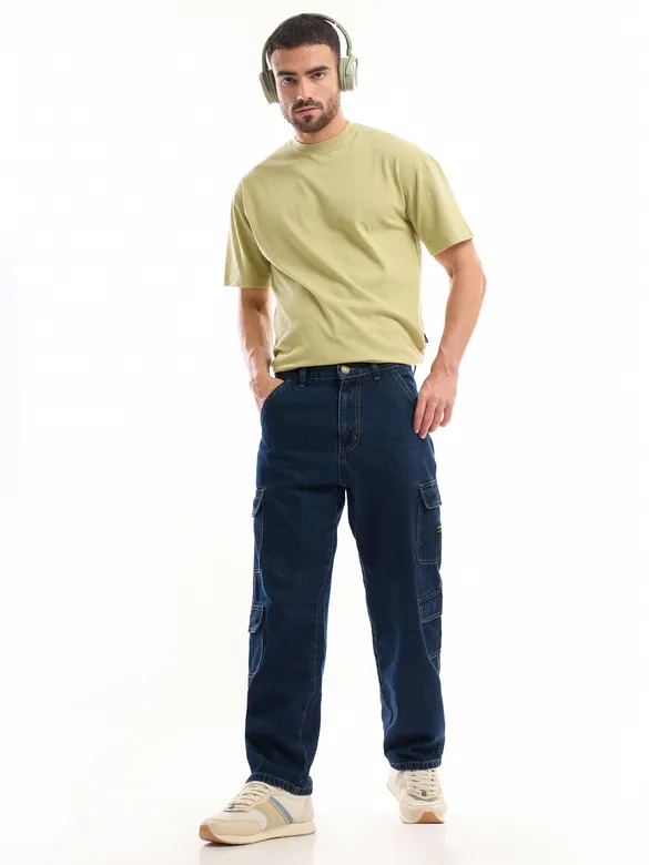 Dark Blue Denim Baggy Cargo Pants
