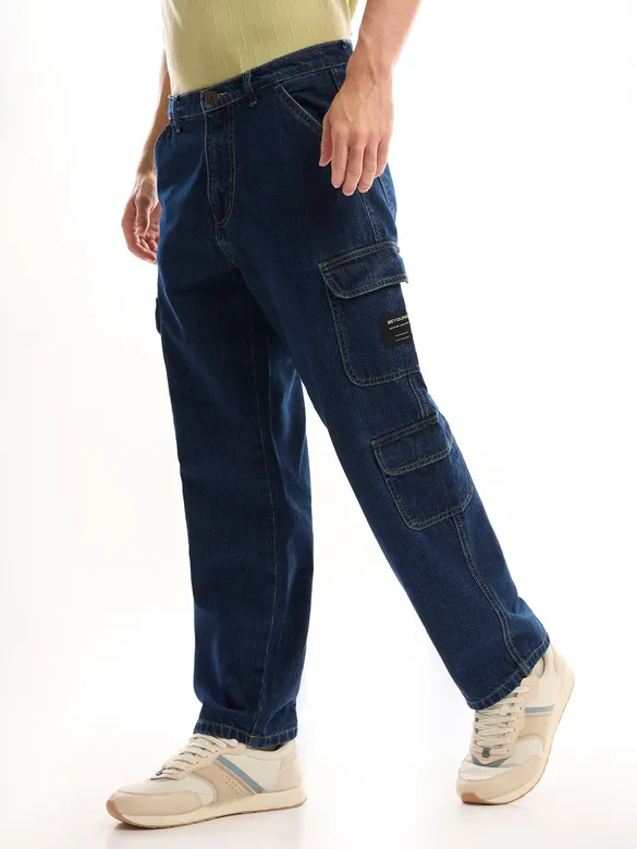 Dark Blue Denim Baggy Cargo Pants