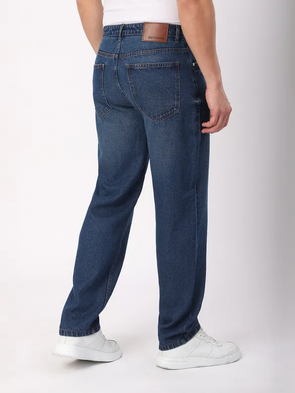 Dark Blue Faded Baggy Fit Jeans