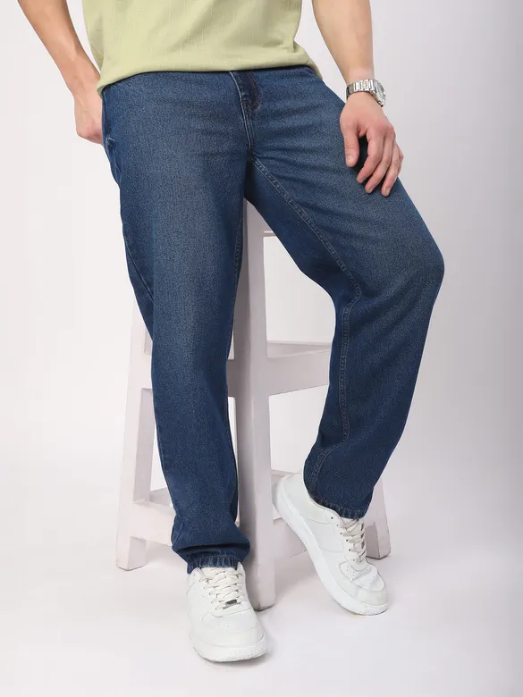 Dark Blue Faded Baggy Fit Jeans