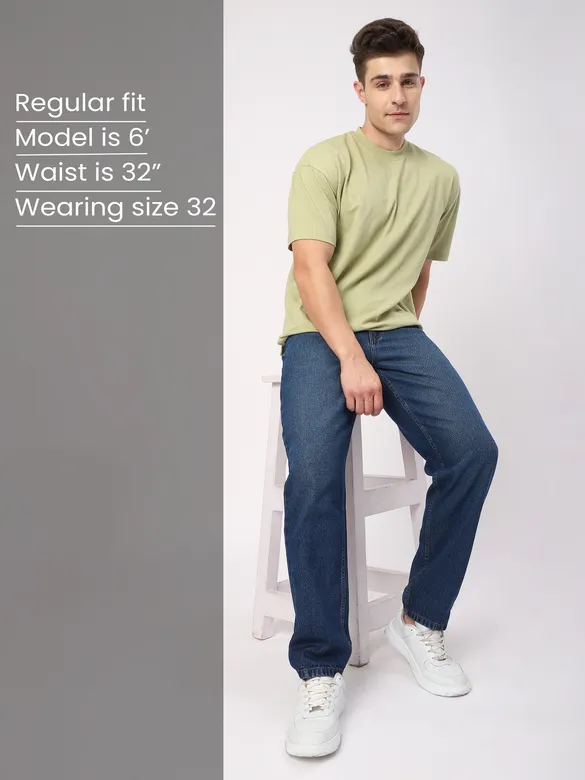 Dark Blue Faded Baggy Fit Jeans