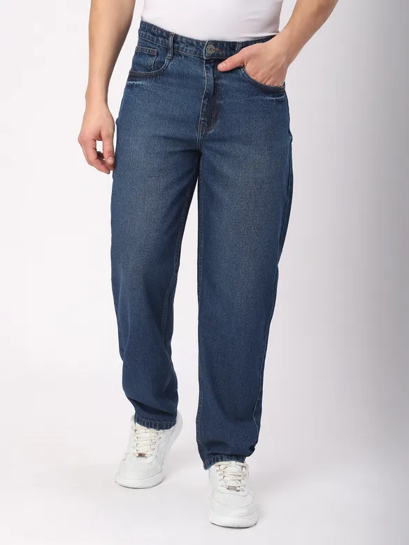 Dark Blue Faded Baggy Fit Jeans