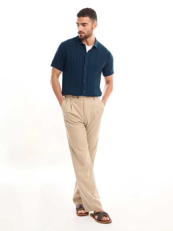 Dark Blue Knitted Shirt For Men