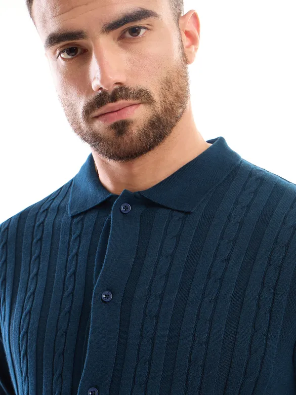 Dark Blue Knitted Shirt For Men