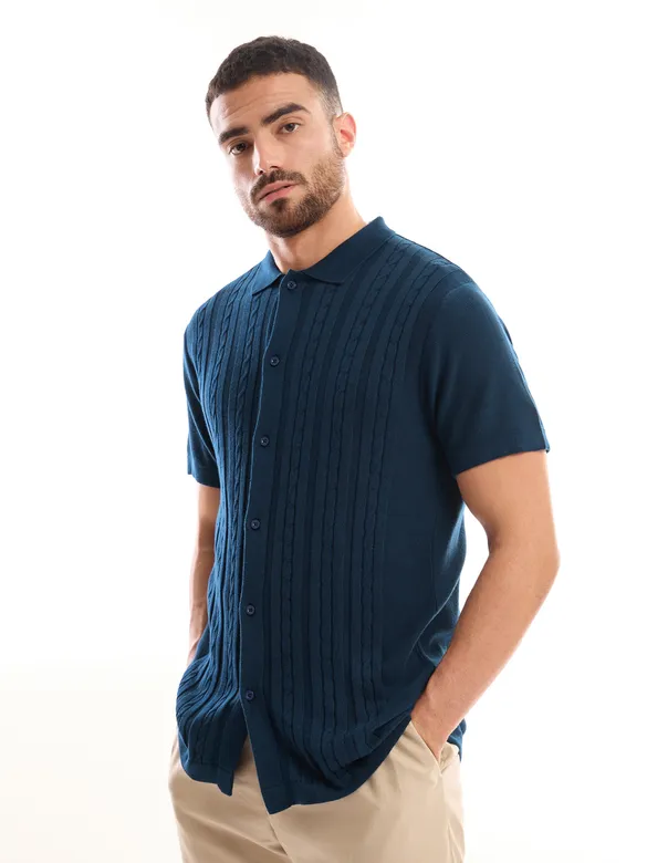 Dark Blue Knitted Shirt For Men
