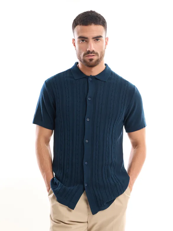 Dark Blue Knitted Shirt For Men
