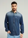 Dark Blue Ombre Denim Shirt For Men