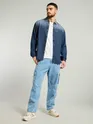Dark Blue Ombre Denim Shirt For Men