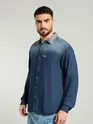 Dark Blue Ombre Denim Shirt For Men