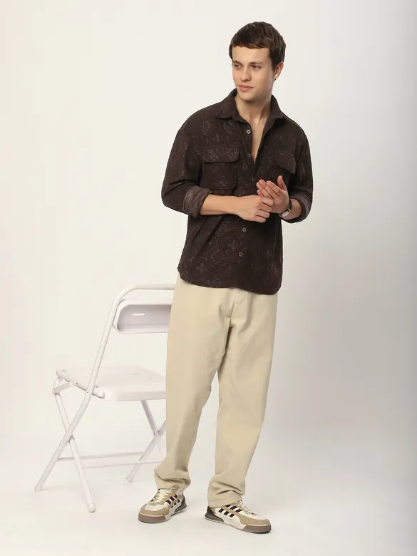 Dark Brown Abstract Structured Corduroy Shirt