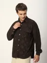 Dark Brown Abstract Structured Corduroy Shirt