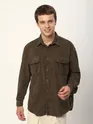 Dark Brown Tribal Textured Corduroy Shirt