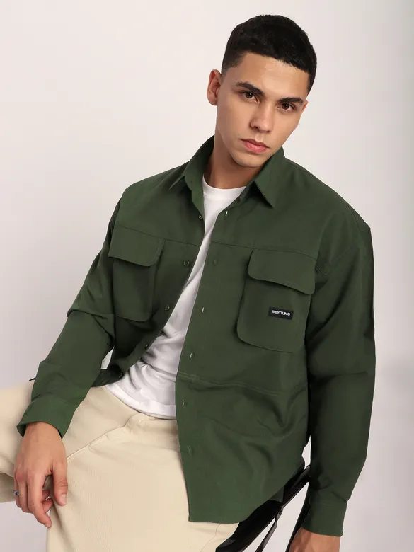 Dark Green Baggy Pocketed Shirt