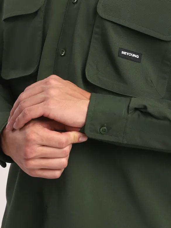 Dark Green Baggy Pocketed Shirt