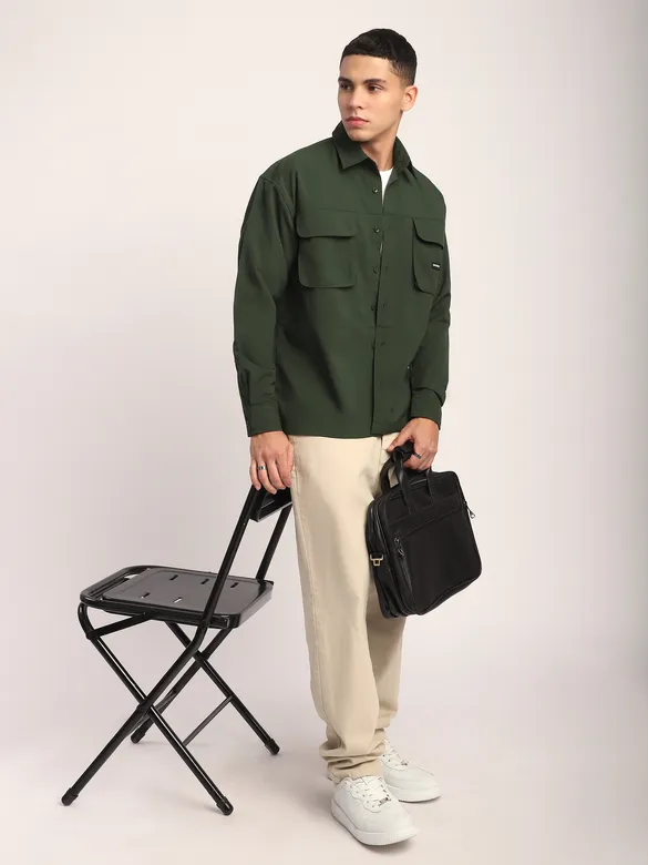 Dark Green Baggy Pocketed Shirt
