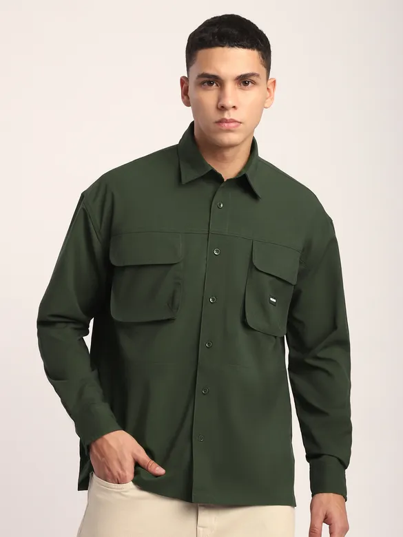 Dark Green Baggy Pocketed Shirt