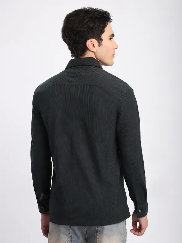 Dark Grey Corduroy Dual Pocket Shirt