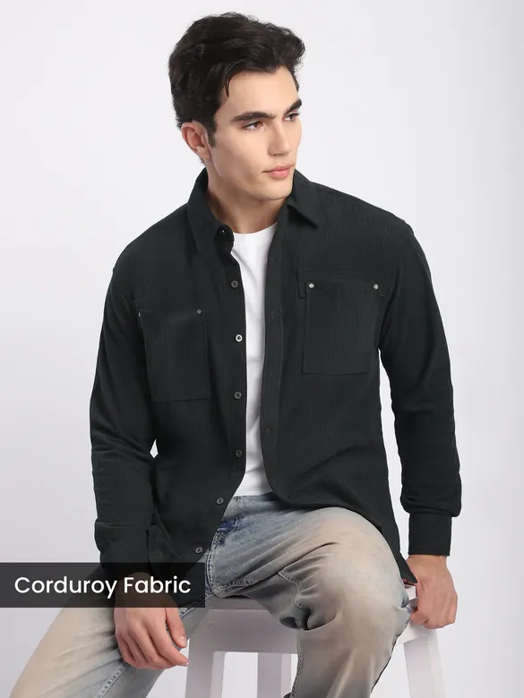 Dark Grey Corduroy Dual Pocket Shirt