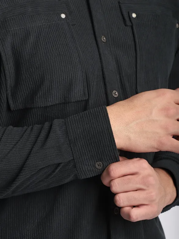 Dark Grey Corduroy Dual Pocket Shirt