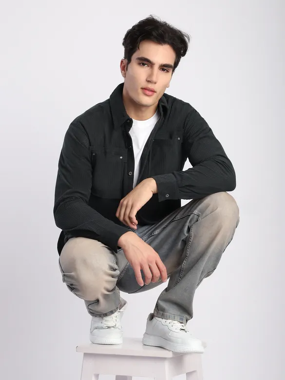 Dark Grey Corduroy Dual Pocket Shirt
