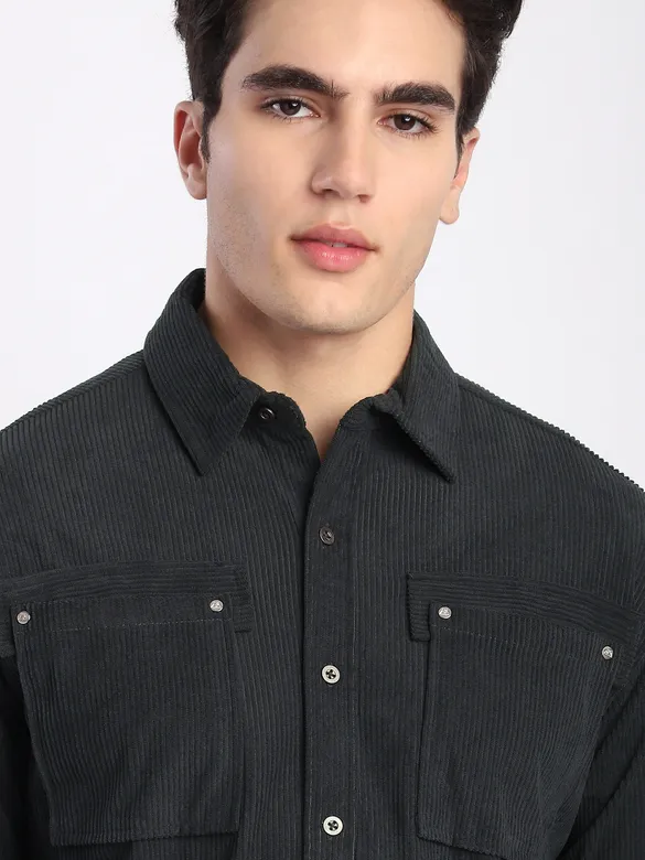 Dark Grey Corduroy Dual Pocket Shirt