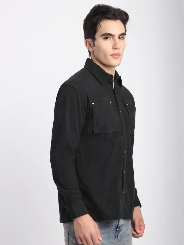 Dark Grey Corduroy Dual Pocket Shirt