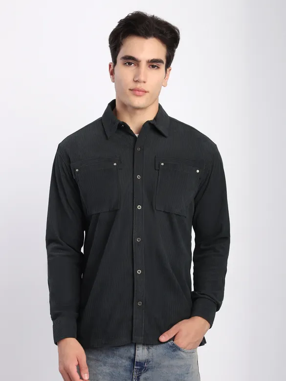 Dark Grey Corduroy Dual Pocket Shirt