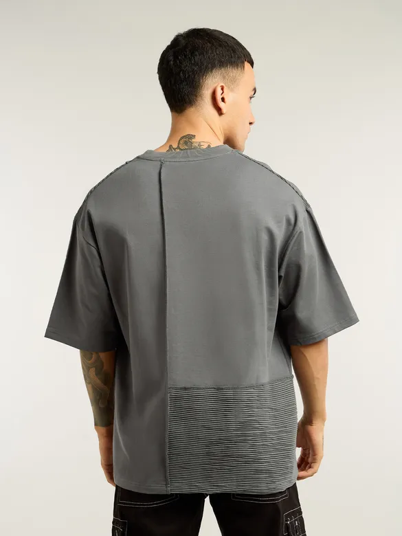 Dark Grey Cut And Sew Oversized T-Shirt