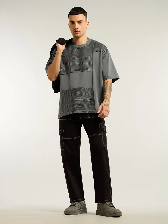 Dark Grey Cut And Sew Oversized T-Shirt