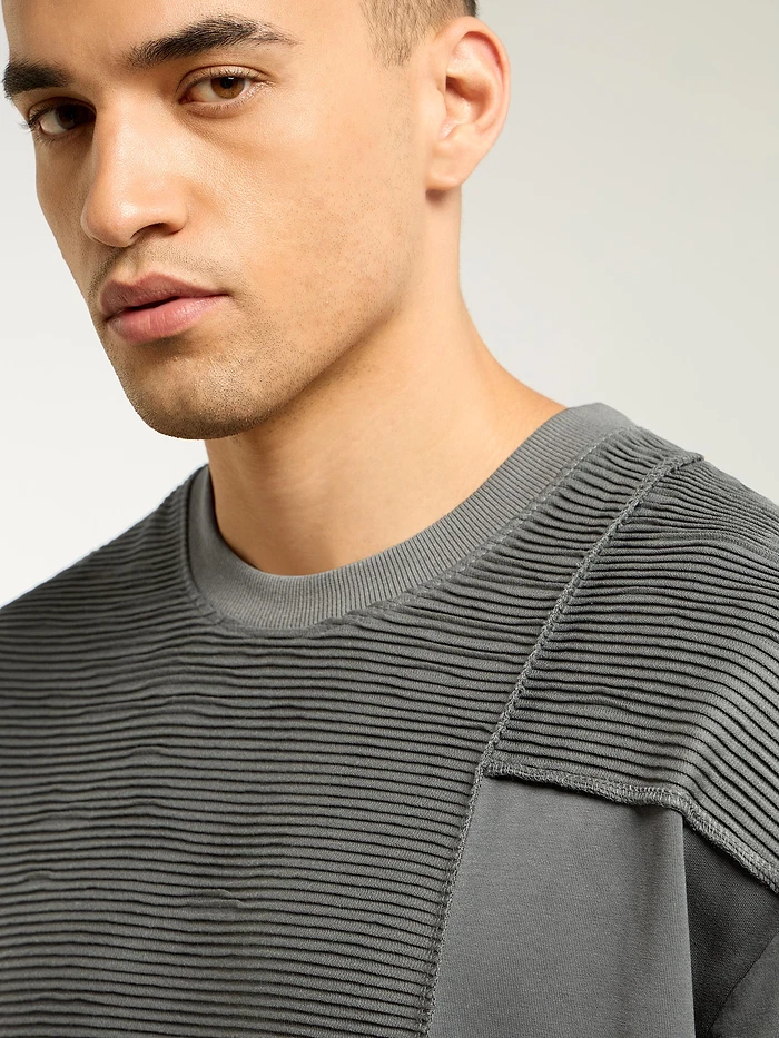 Dark Grey Cut And Sew Oversized T-Shirt