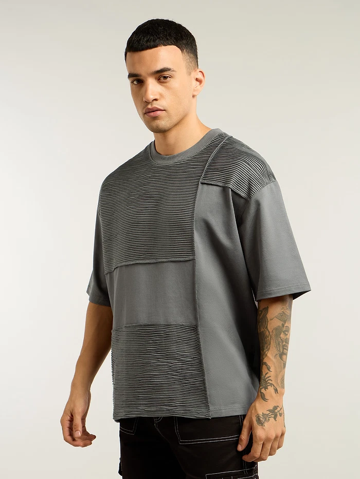 Dark Grey Cut And Sew Oversized T-Shirt