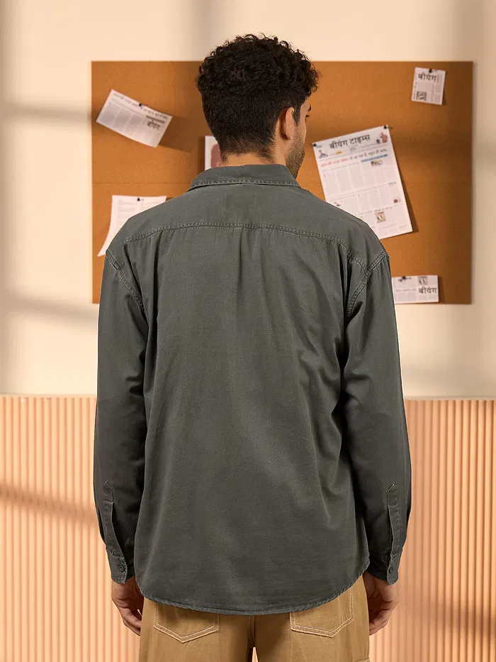 Dark Grey Dual Pocket Men?s Shirt
