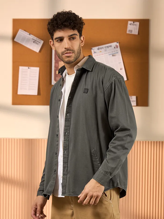 Dark Grey Dual Pocket Men?s Shirt