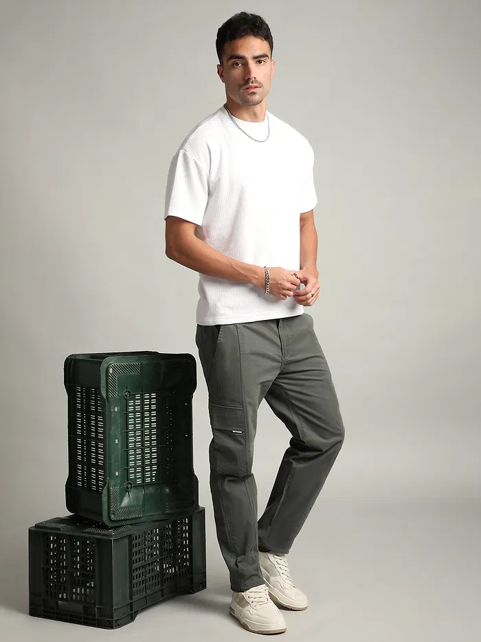 Dark Grey Elasticated Cut and Sew Cargo Pants