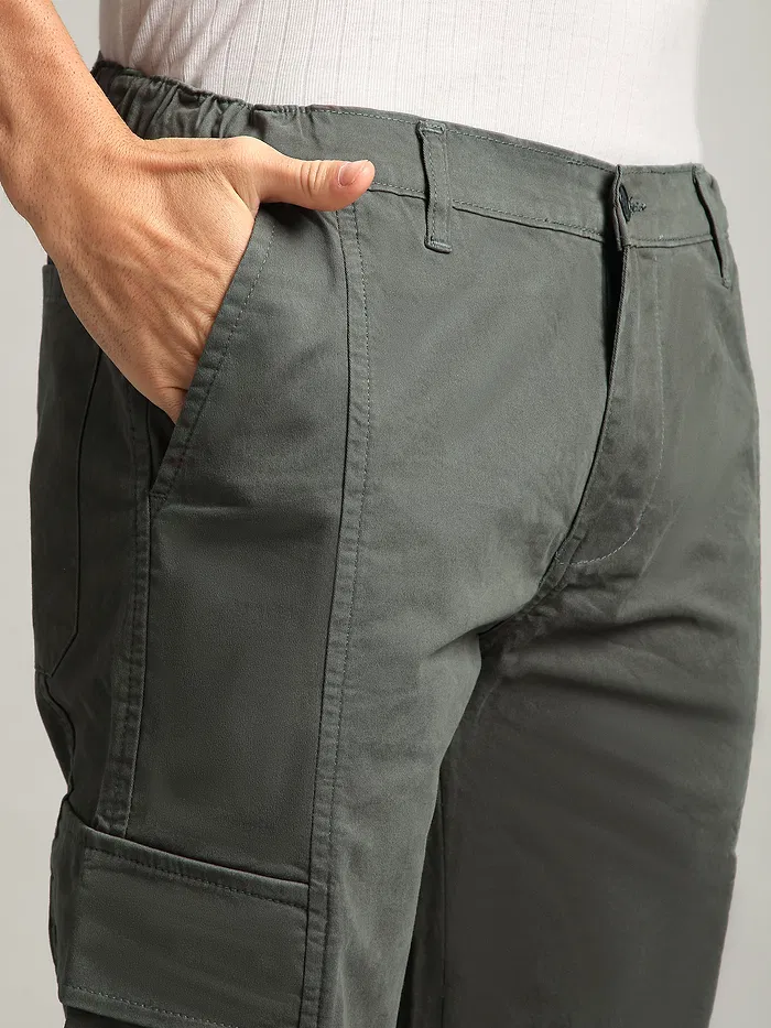 Dark Grey Elasticated Cut and Sew Cargo Pants