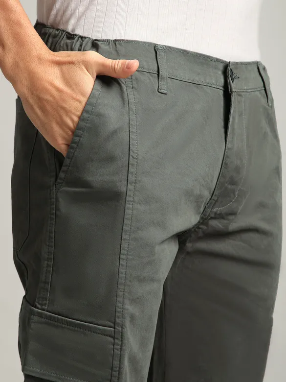 Dark Grey Elasticated Cut and Sew Cargo Pants
