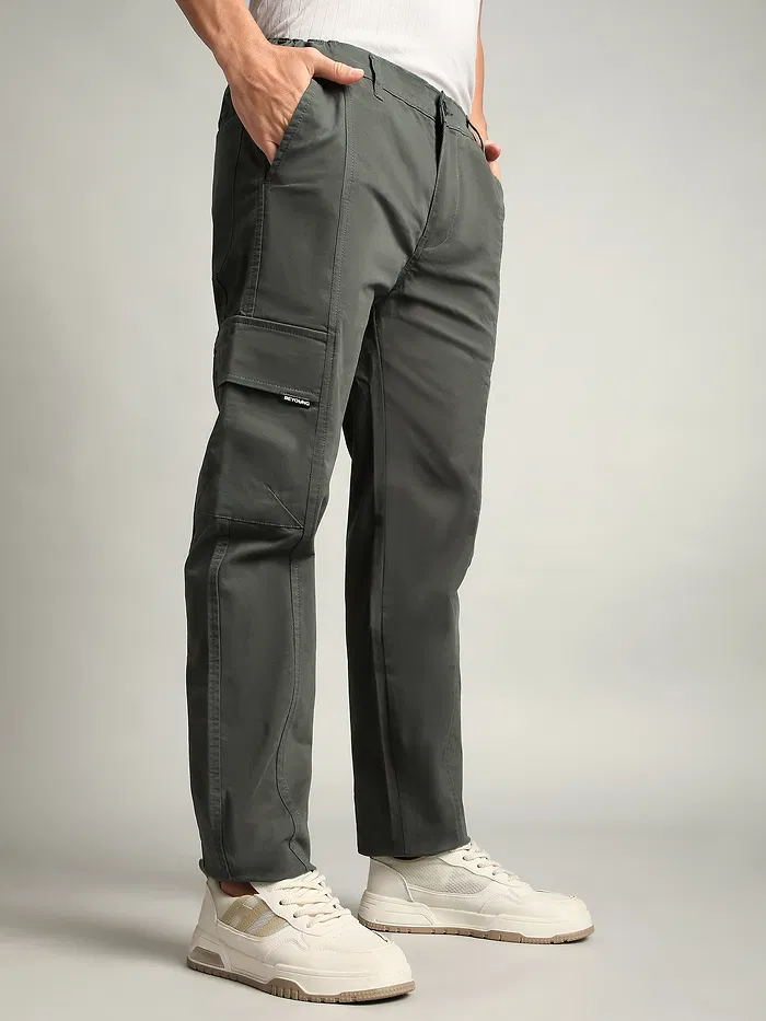 Dark Grey Elasticated Cut and Sew Cargo Pants