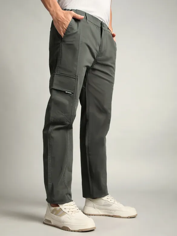 Dark Grey Elasticated Cut and Sew Cargo Pants