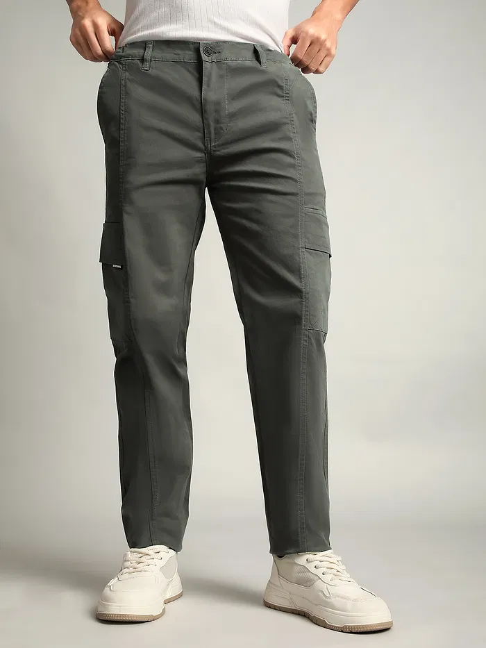 Dark Grey Elasticated Cut and Sew Cargo Pants